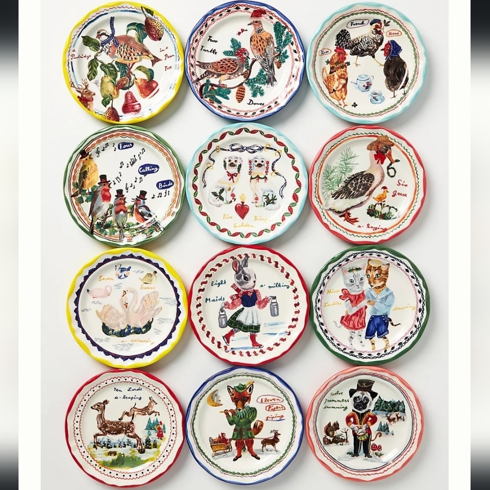 Anthropologie Nathalie Lete 12 Days of Christmas Plate -  3 French Hens - Picture 2 of 8